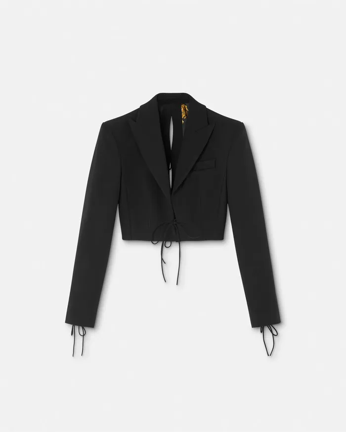 Versace Crop LaceUp Blazer Blackprint Women Jeans Couture