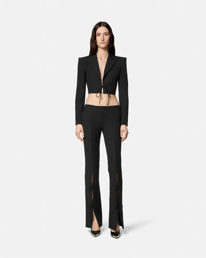 Versace Crop LaceUp Blazer Blackprint Women Jeans Couture