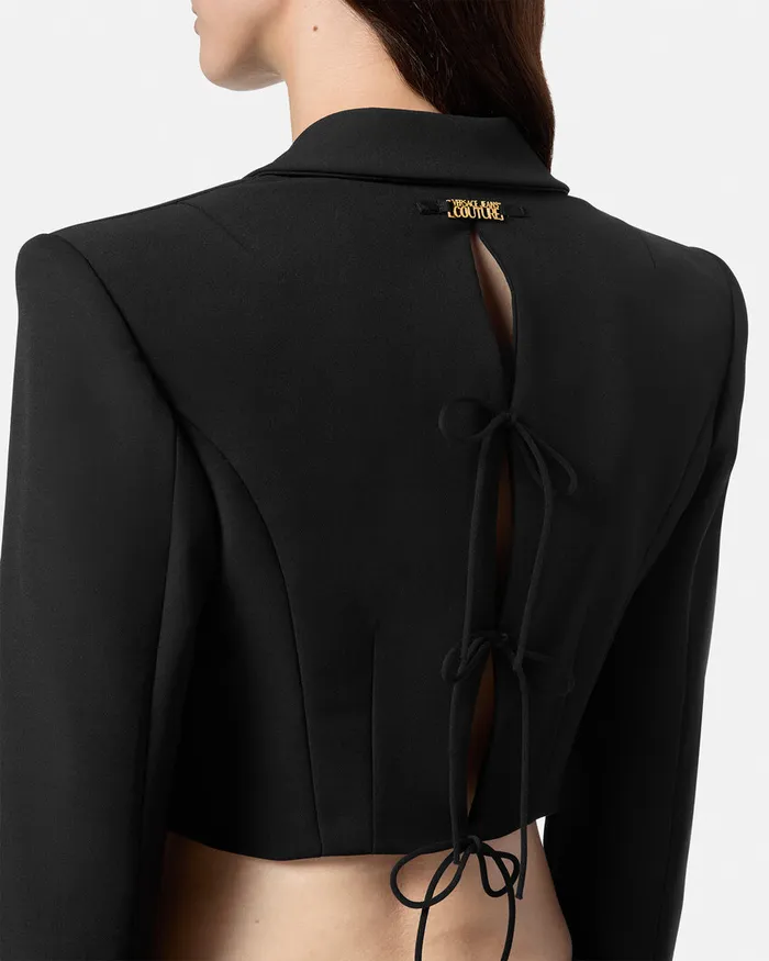 Versace Crop LaceUp Blazer Blackprint Women Jeans Couture