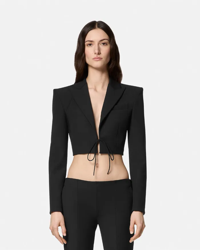Versace Crop LaceUp Blazer Blackprint Women Jeans Couture