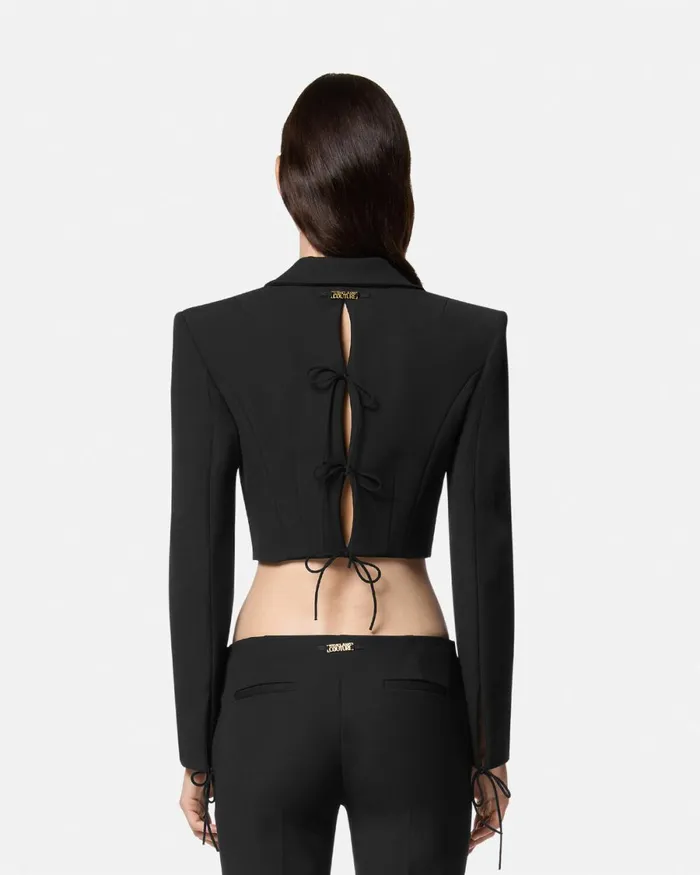 Versace Crop LaceUp Blazer Blackprint Women Jeans Couture