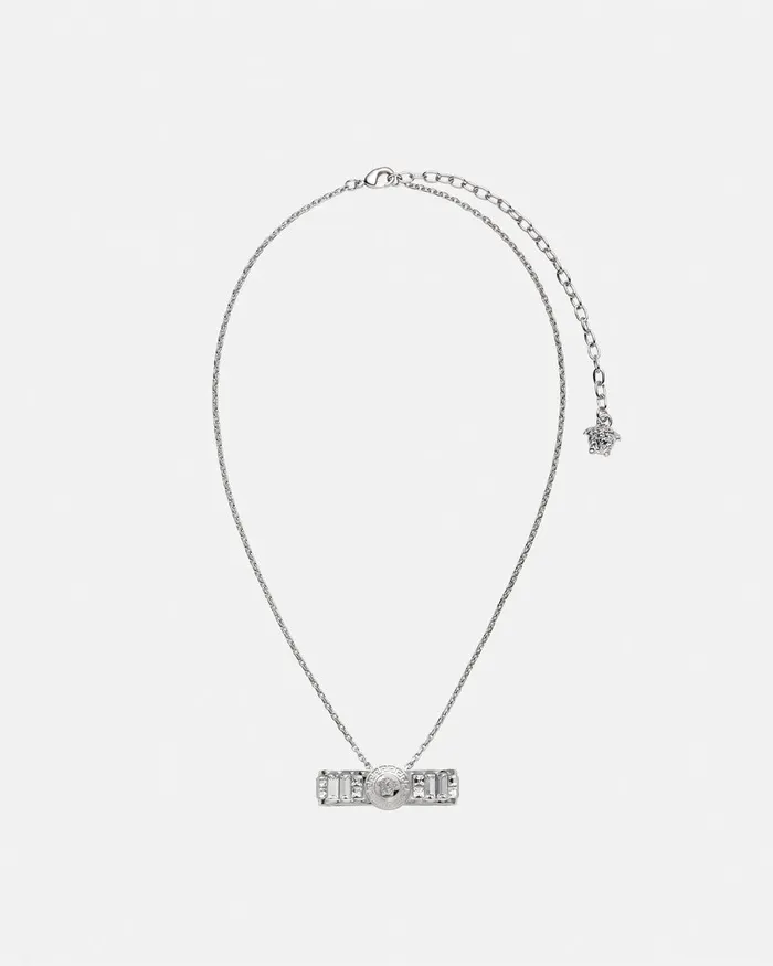 Versace Crystal Gianni Ribbon Pendant Necklace Silver Women Necklaces