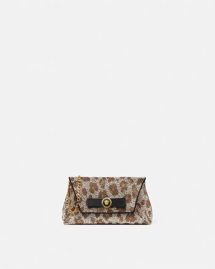 Versace Crystal Leopard Gianni Ribbon Clutch Blackgold Women Mini Bags and Clutches Versace Crystal Leopard Gianni Ribbon Clutch Blackgold Women Mini Bags and Clutches