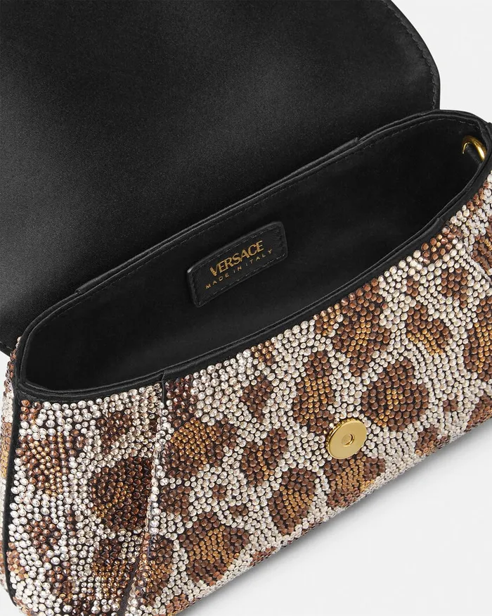 Versace Crystal Leopard Gianni Ribbon Clutch Blackgold Women Mini Bags and Clutches