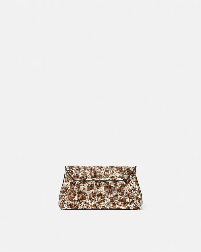 Versace Crystal Leopard Gianni Ribbon Clutch Blackgold Women Mini Bags and Clutches