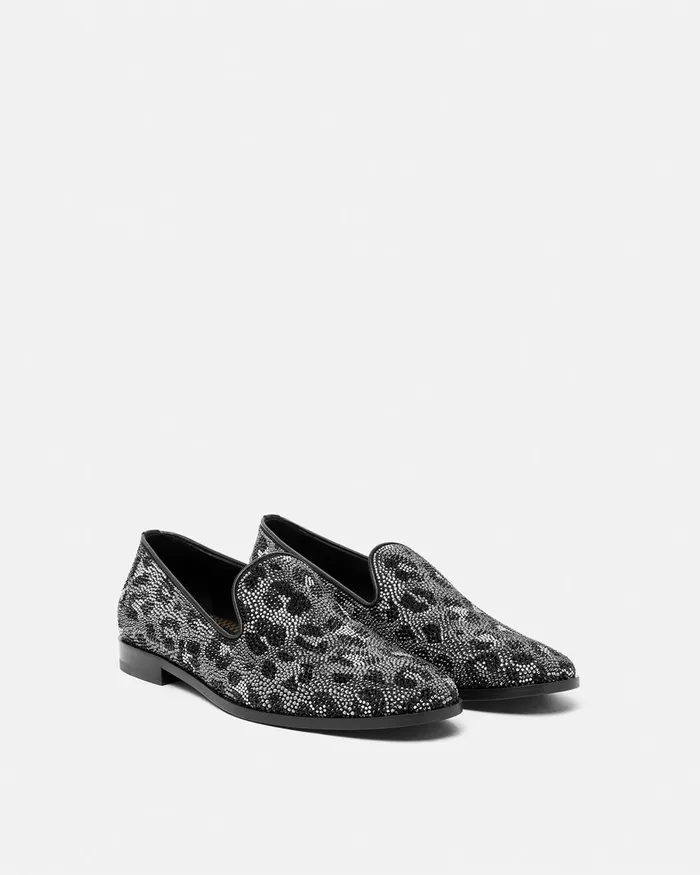 Versace Crystal Leopard Medusa Slippers Blacksilver Men Loafers and Slippers