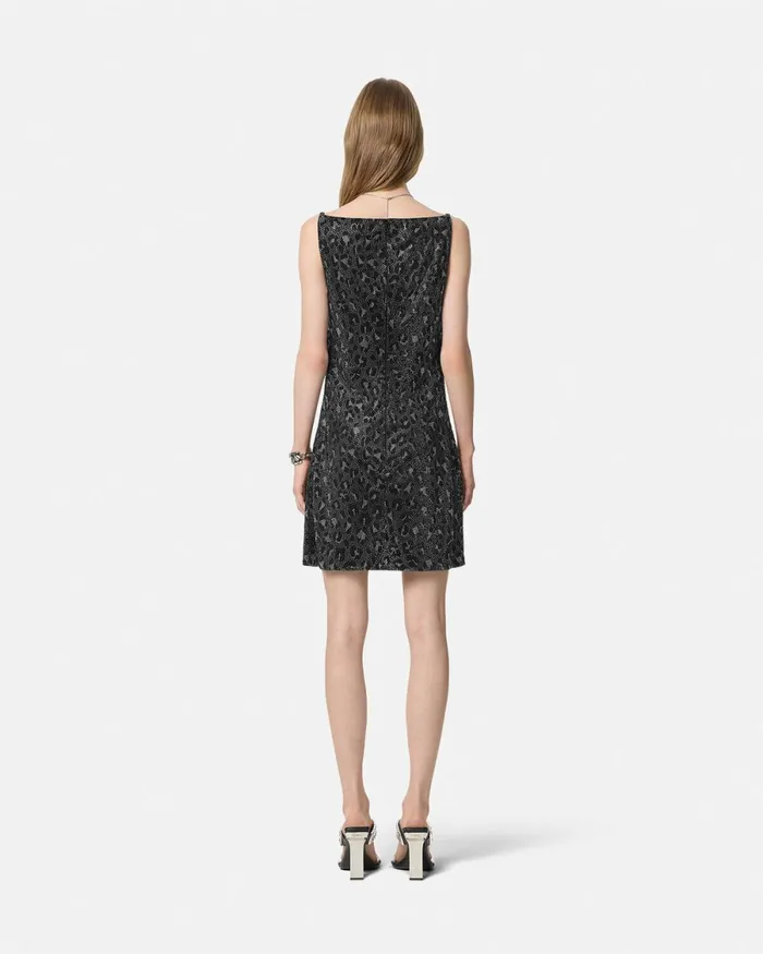 Versace Crystal Leopard Slip Mini Dress Black Women Dresses