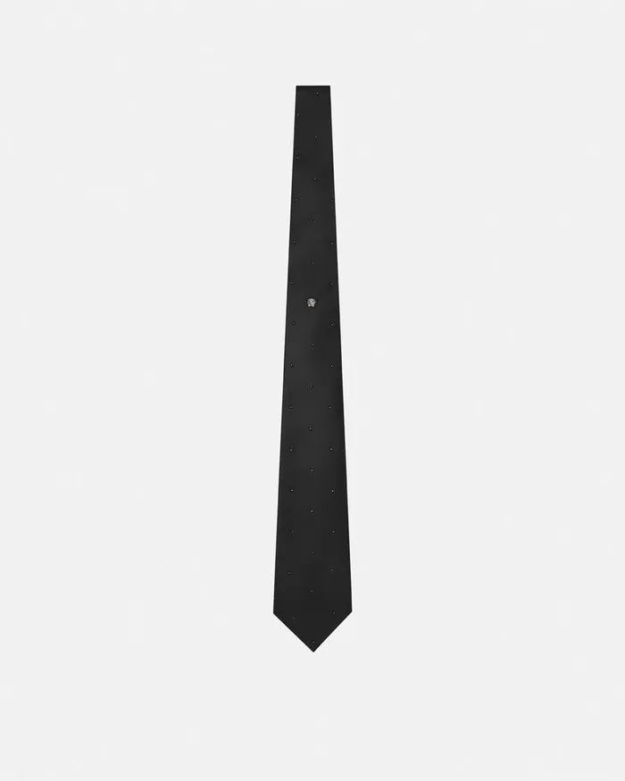 Versace Crystal Medusa Silk Tie Black Men Soft Accessories