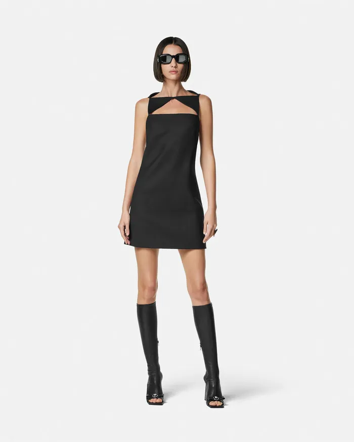 Versace Cutout WoolBlend Shift Mini Dress Black Women Dresses