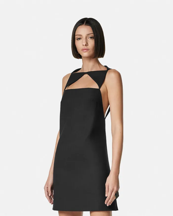 Versace Cutout WoolBlend Shift Mini Dress Black Women Dresses