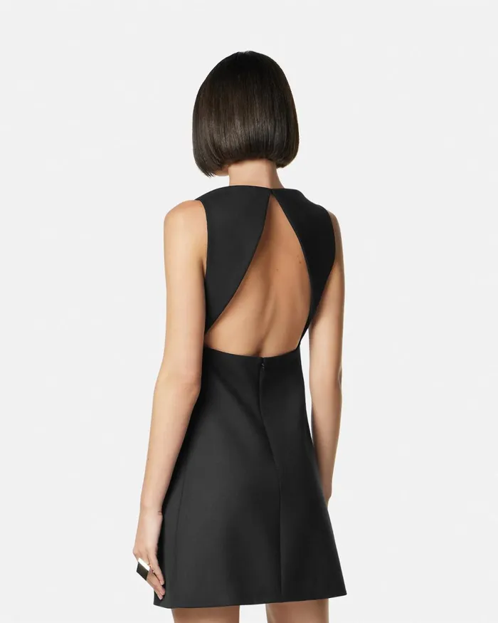 Versace Cutout WoolBlend Shift Mini Dress Black Women Dresses