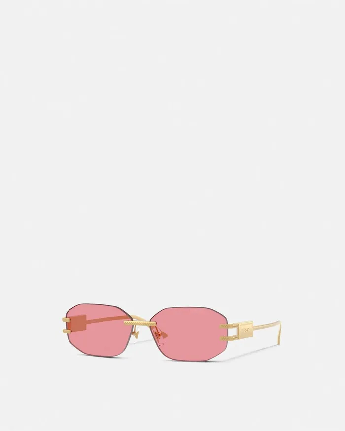 Versace Damier Plaque Sunglasses Goldpink Women Sunglasses