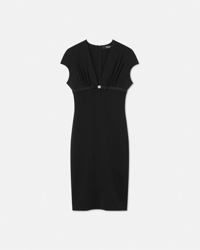 Versace DeepNeck Cady Fitted Midi Dress Black Women Dresses