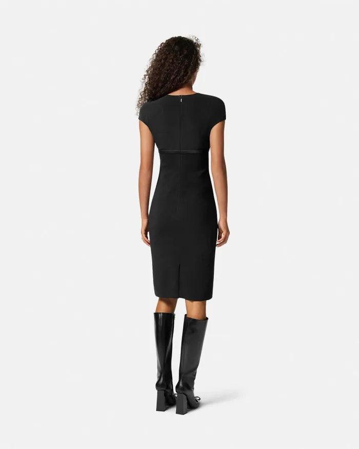 Versace DeepNeck Cady Fitted Midi Dress Black Women Dresses