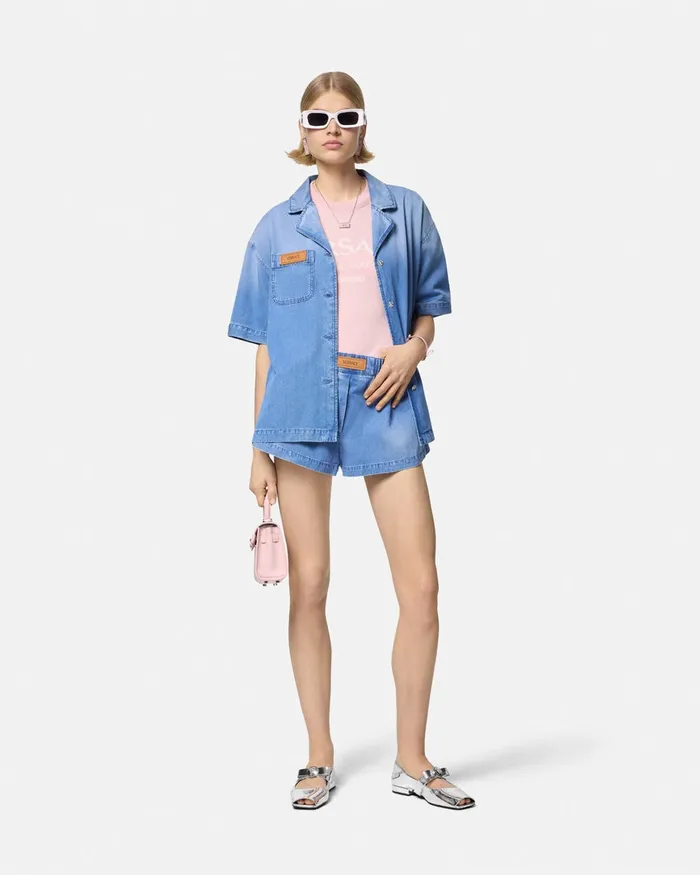 Versace Denim Boxer Shorts Blue Women Denim