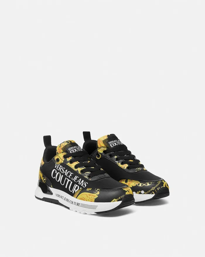 Versace Dynamic Chain Couture Sneakers Blackgold Women Jeans Couture