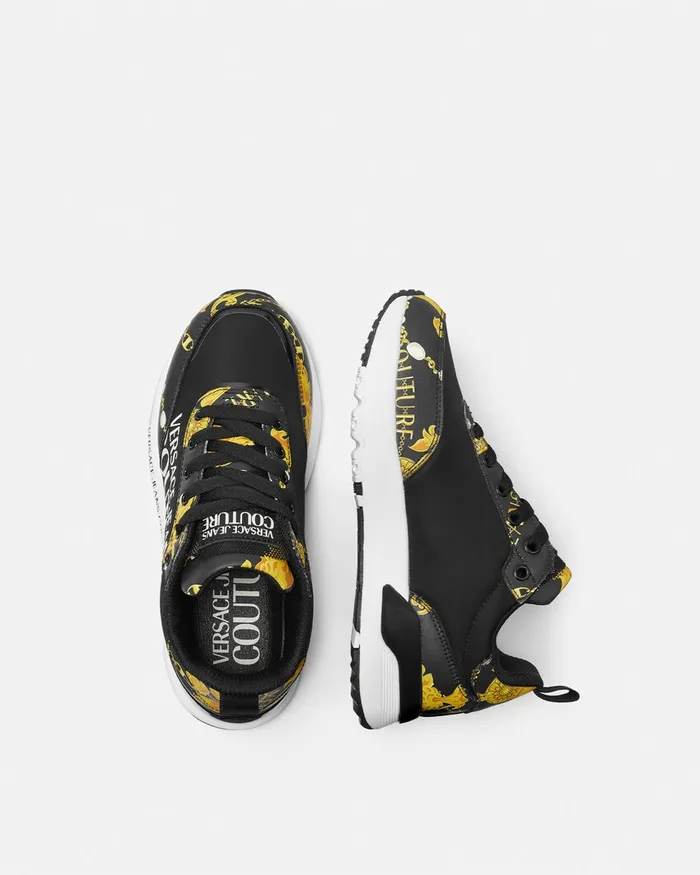 Versace Dynamic Chain Couture Sneakers Blackgold Women Jeans Couture