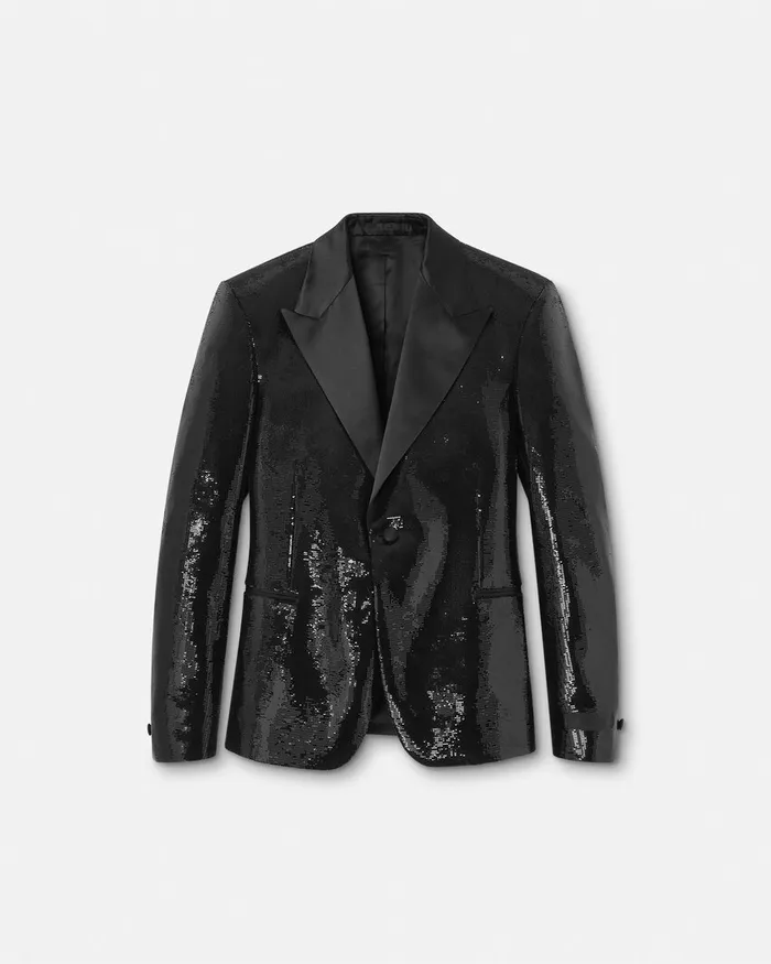 Versace Embellished SingleBreasted Blazer Black Men Blazers and Suits