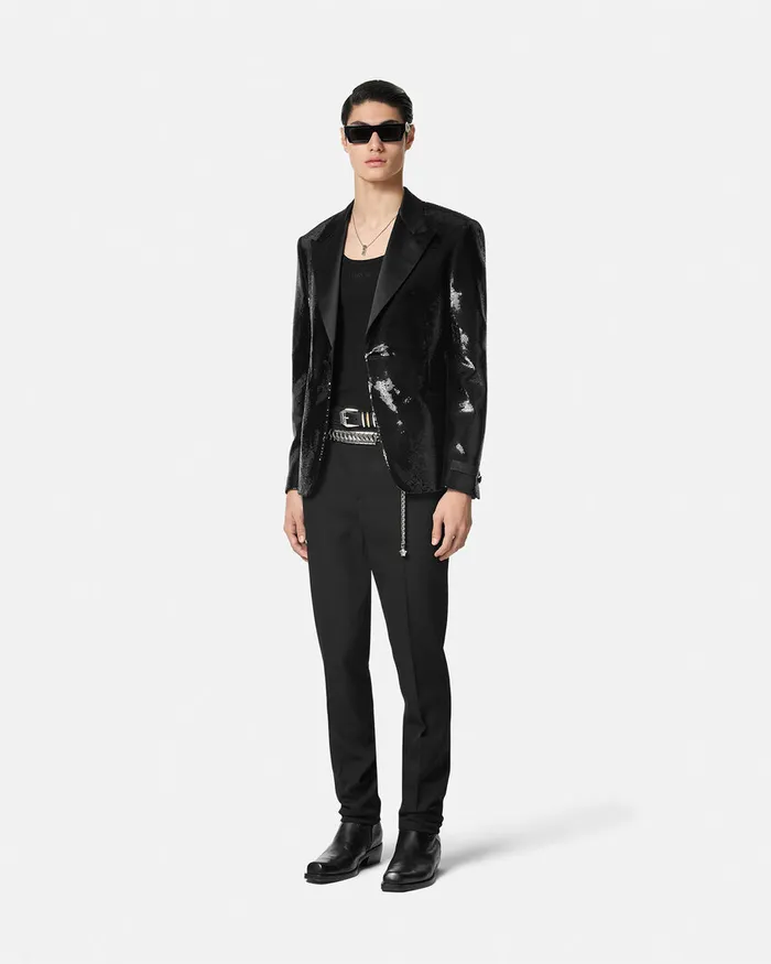 Versace Embellished SingleBreasted Blazer Black Men Blazers and Suits