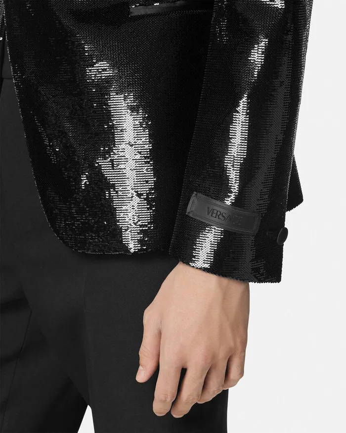 Versace Embellished SingleBreasted Blazer Black Men Blazers and Suits