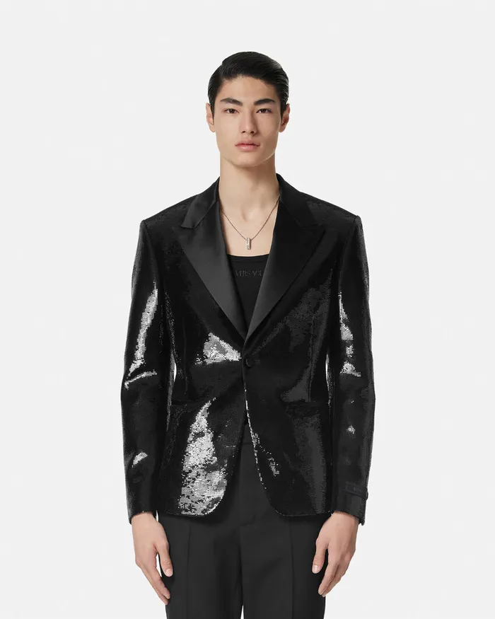 Versace Embellished SingleBreasted Blazer Black Men Blazers and Suits
