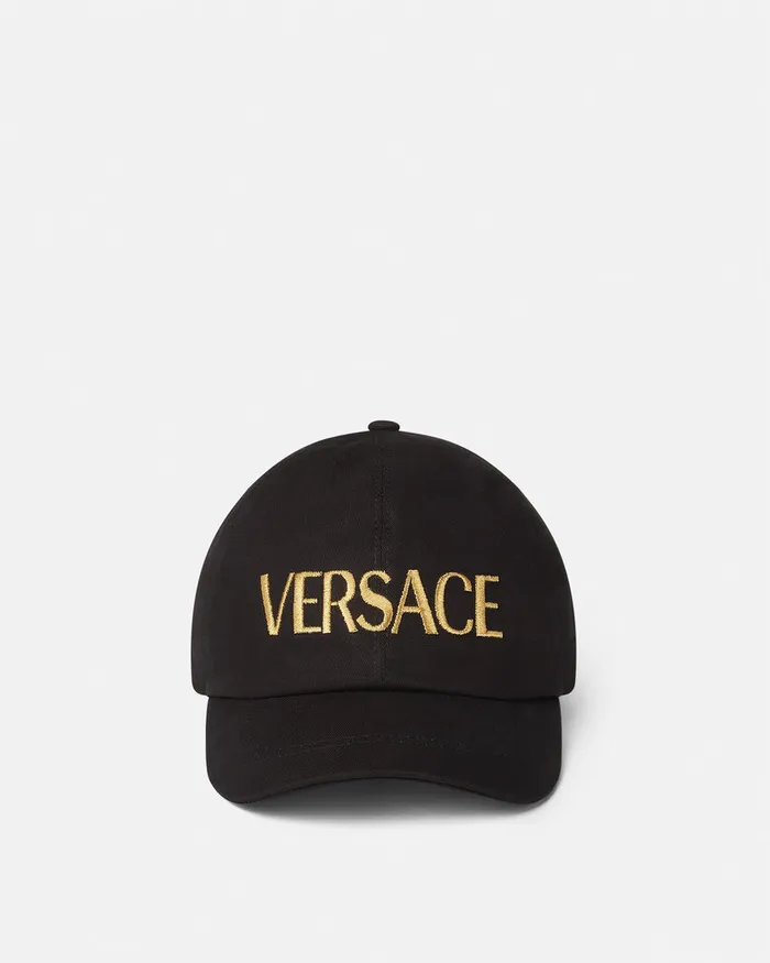 Versace Embroidered Logo Cap Blackgold WomenMen Hats and Caps