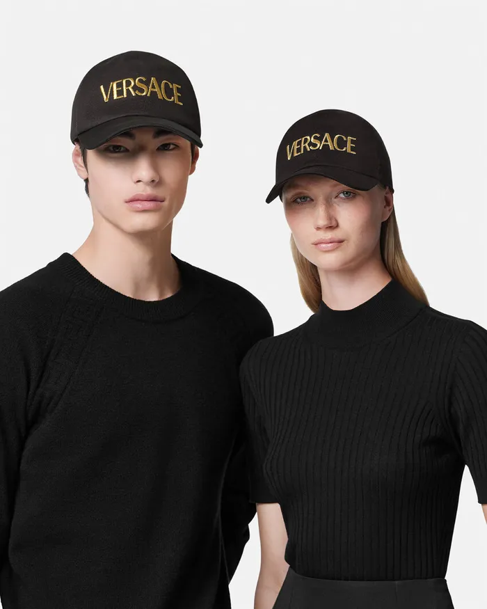Versace Embroidered Logo Cap Blackgold WomenMen Hats and Caps