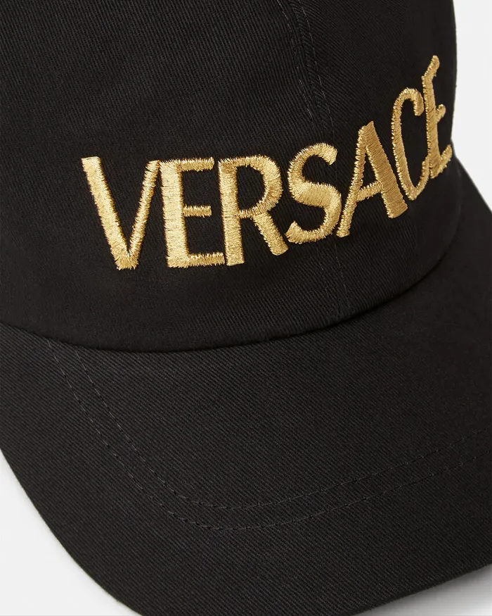 Versace Embroidered Logo Cap Blackgold WomenMen Hats and Caps