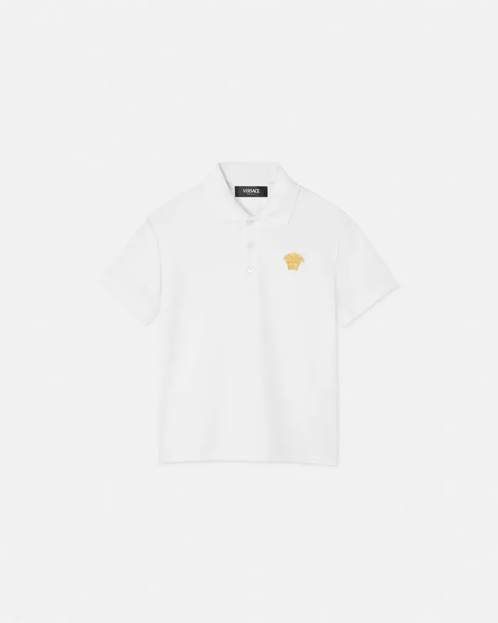 Versace Embroidered Medusa Polo Shirt Whiteprint Kids Tshirts and Polos