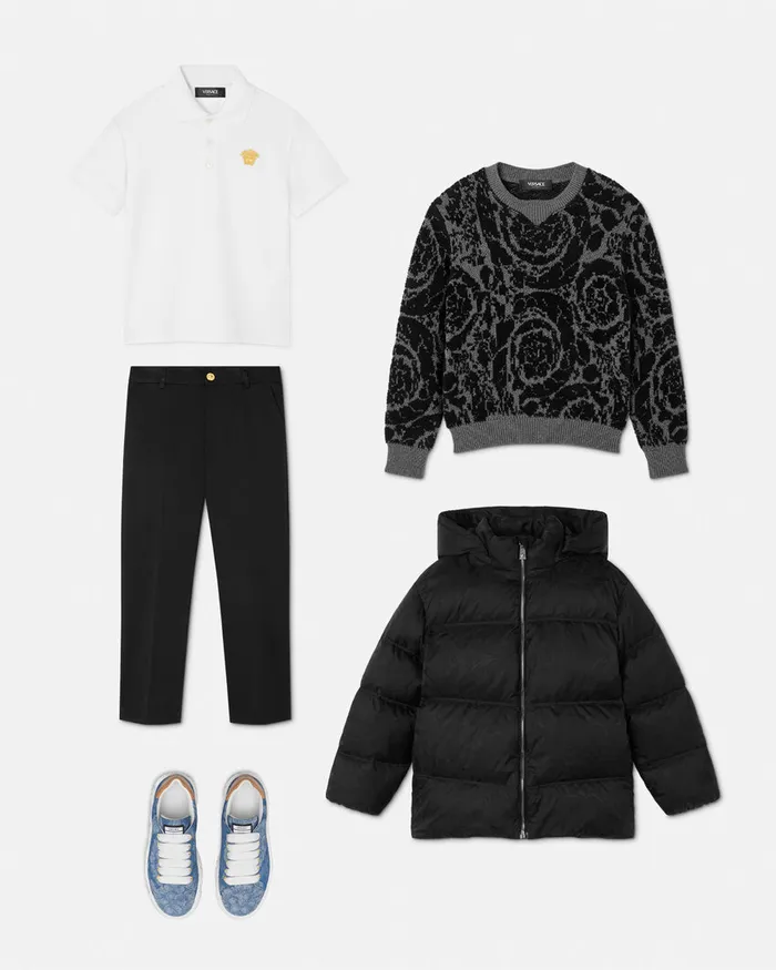 Versace Embroidered Medusa Polo Shirt Whiteprint Kids Tshirts and Polos