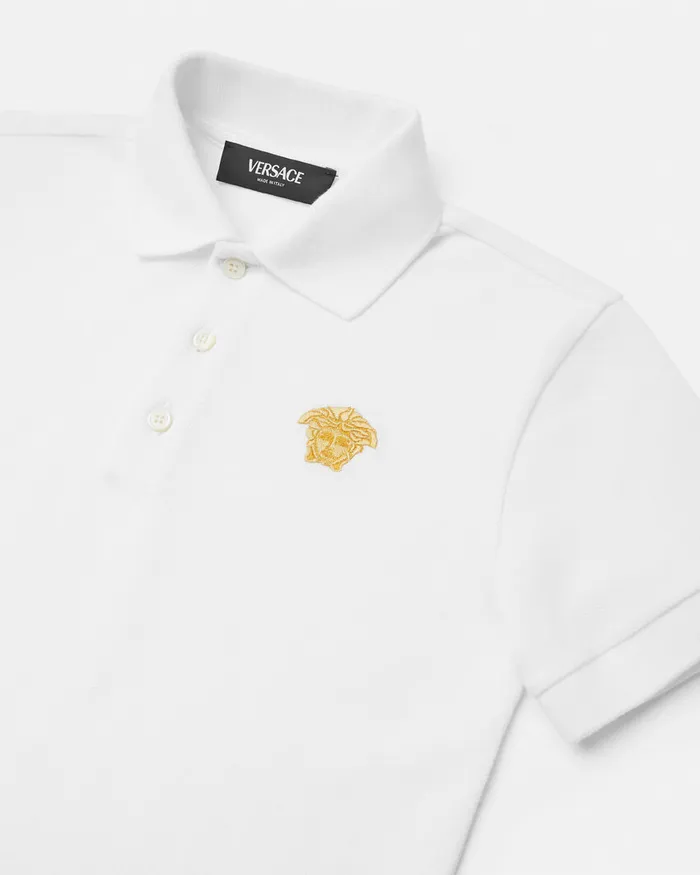 Versace Embroidered Medusa Polo Shirt Whiteprint Kids Tshirts and Polos