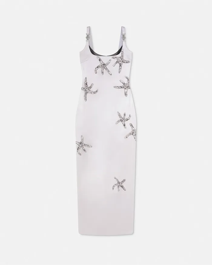 Versace Embroidered Satin Silk Column Gown Gray Women Dresses