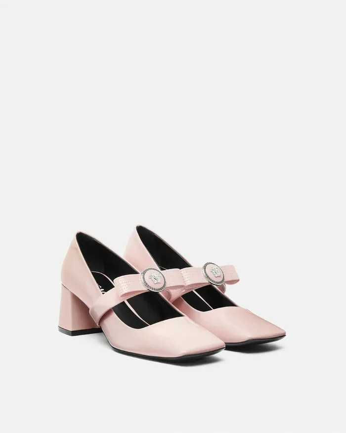 Versace Gianni Ribbon Block Pumps 55 Mm Light Pink Women Pumps and Slingbacks