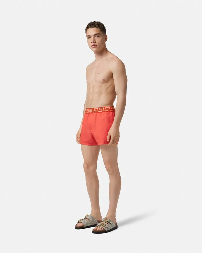 Versace Greca Border Swim Shorts Red Men Swimwear