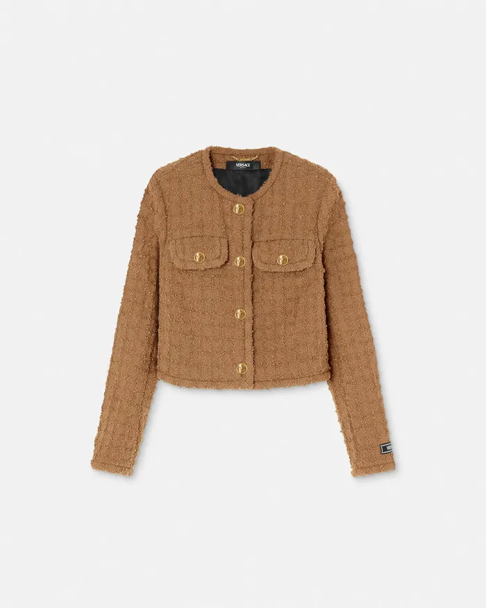 Versace Heritage Tweed Cardigan Jacket Brown Women Blazer and Jackets