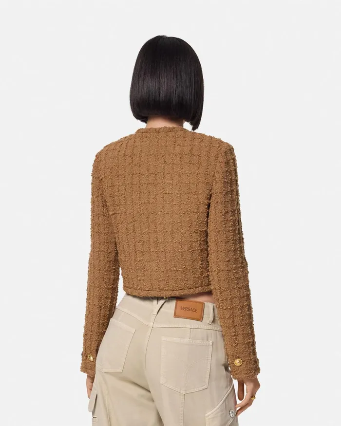 Versace Heritage Tweed Cardigan Jacket Brown Women Blazer and Jackets