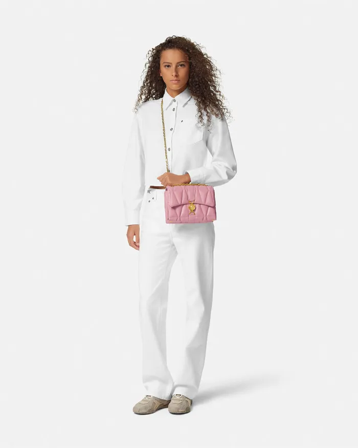 Versace Kleio Quilted Shoulder Bag Pink Women Shoulder and Crossbody