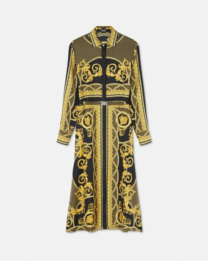 Versace La Coupe Des Dieux Silk Midi Shirt Dress Black Women Dresses