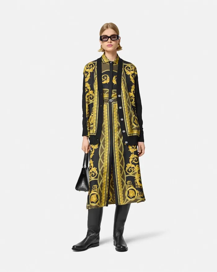 Versace La Coupe Des Dieux Silk Midi Shirt Dress Black Women Dresses