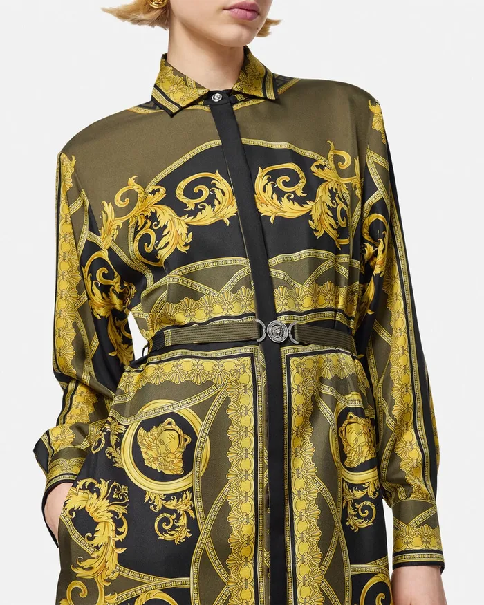 Versace La Coupe Des Dieux Silk Midi Shirt Dress Black Women Dresses