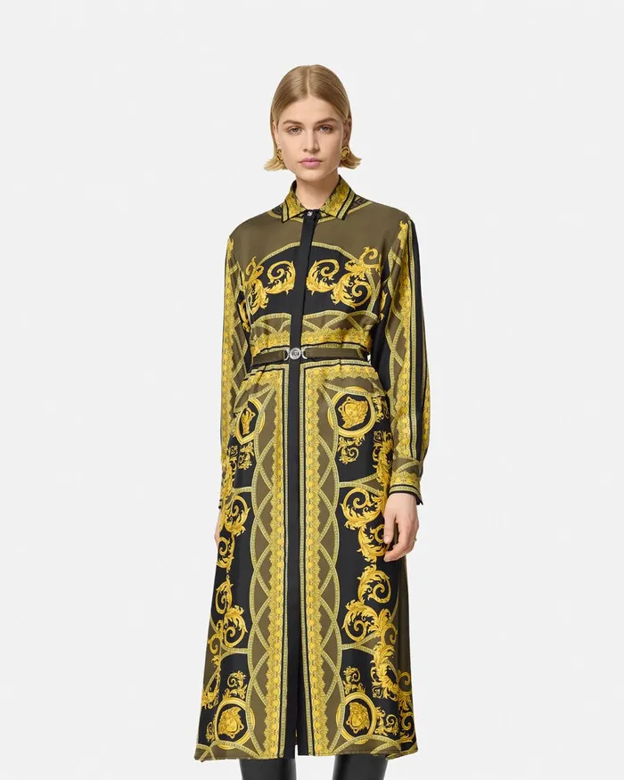 Versace La Coupe Des Dieux Silk Midi Shirt Dress Black Women Dresses