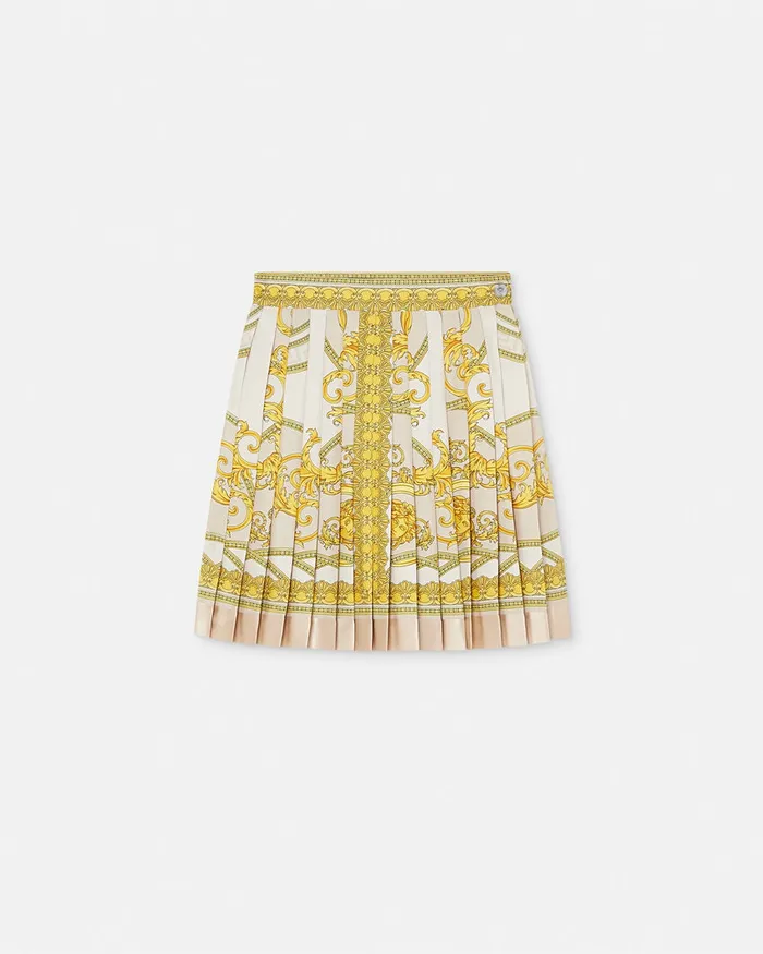 Versace La Coupe Des Dieux Silk Pleated Skirt Goldprint Women Skirts