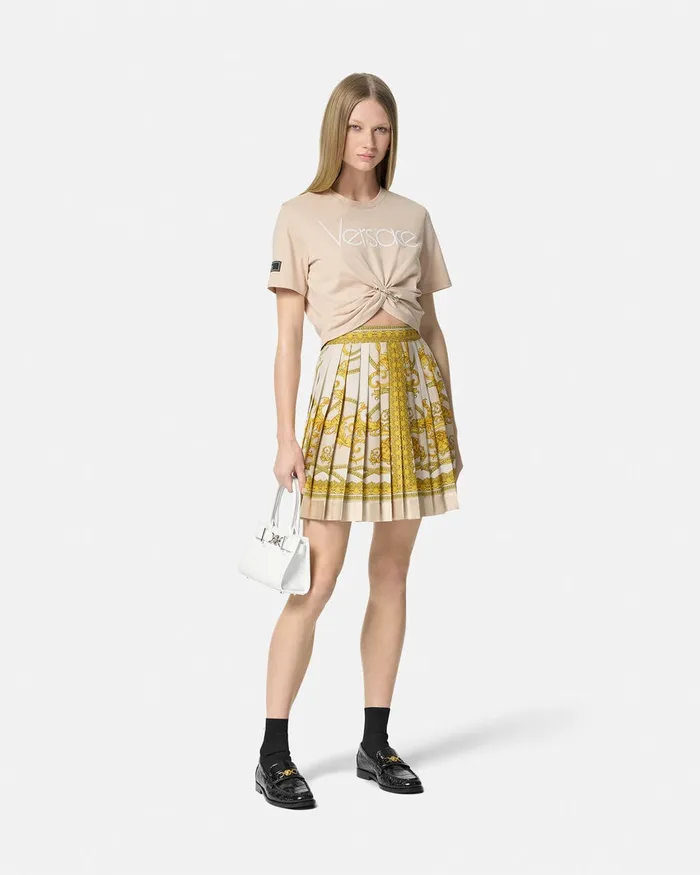 Versace La Coupe Des Dieux Silk Pleated Skirt Goldprint Women Skirts