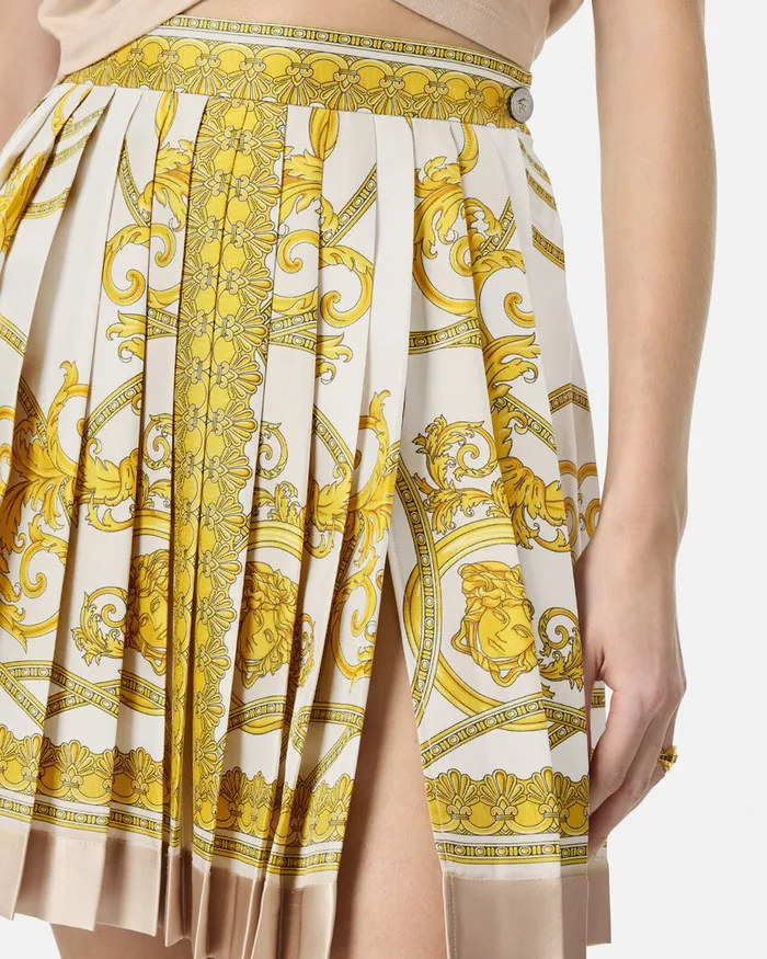 Versace La Coupe Des Dieux Silk Pleated Skirt Goldprint Women Skirts