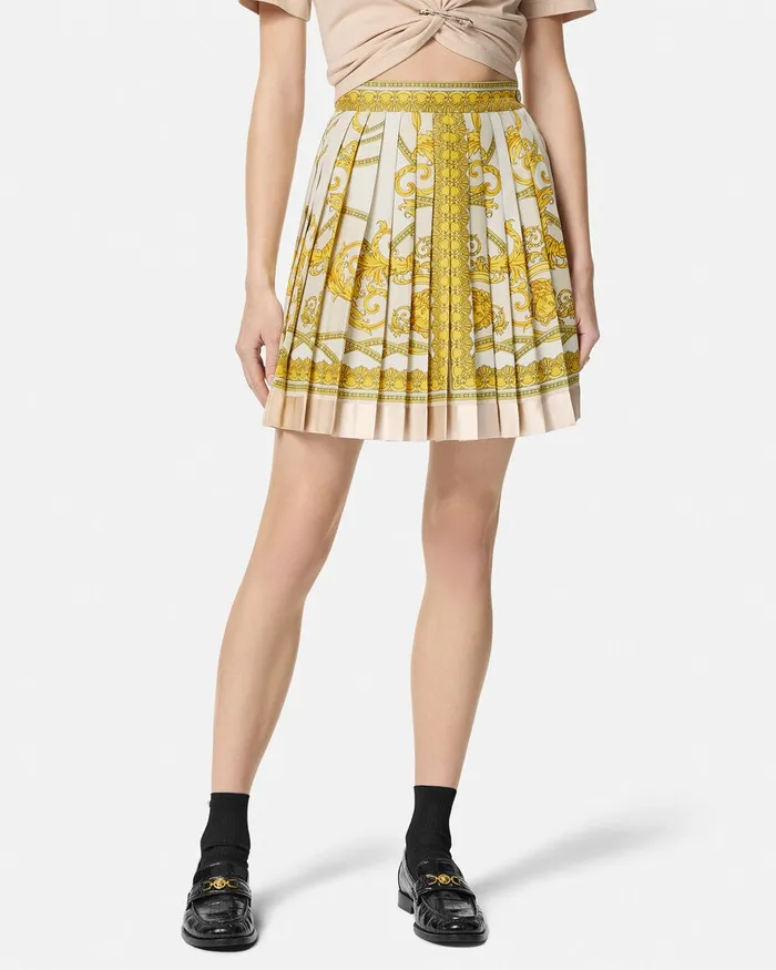 Versace La Coupe Des Dieux Silk Pleated Skirt Goldprint Women Skirts