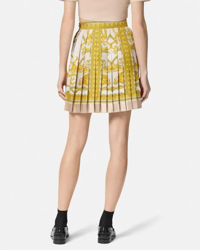 Versace La Coupe Des Dieux Silk Pleated Skirt Goldprint Women Skirts