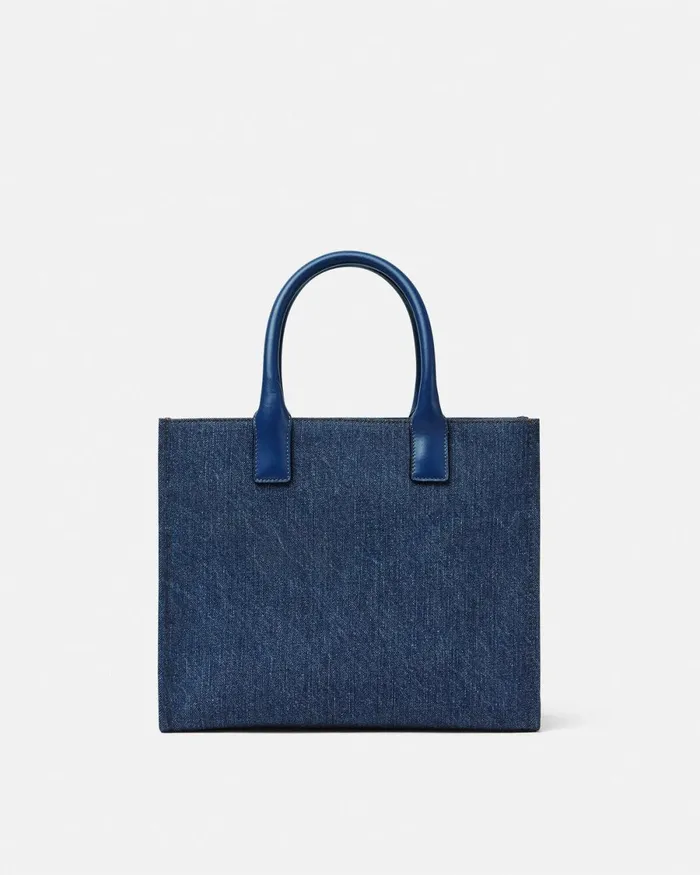 Versace La Medusa Denim Small Tote Bag Blue Women Totes
