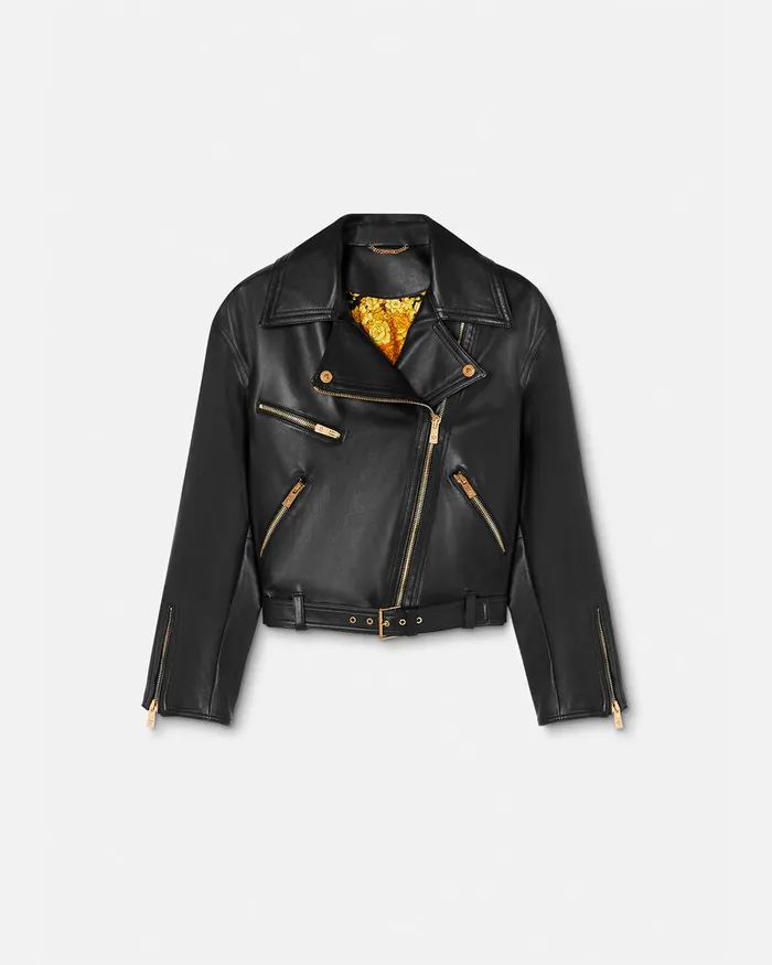 Versace Leather Biker Jacket Black Women Outerwear and Coats