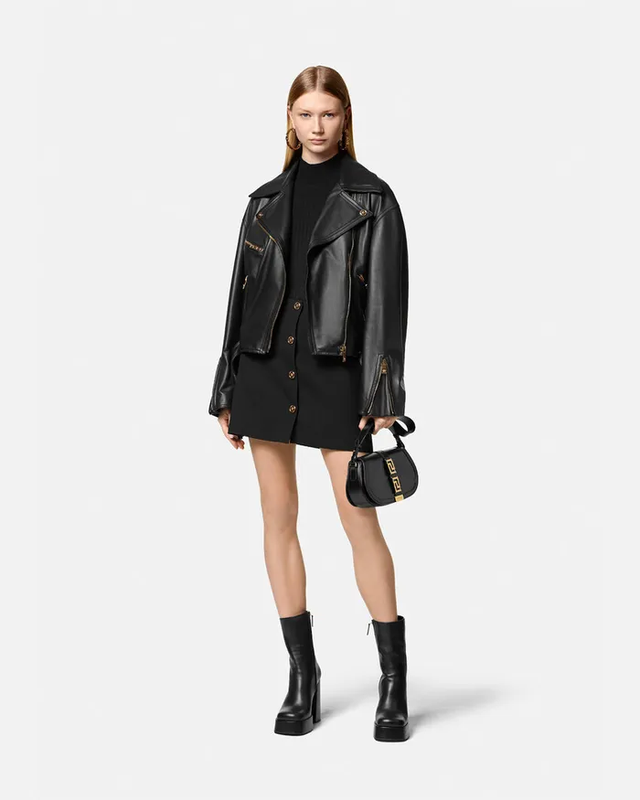 Versace Leather Biker Jacket Black Women Outerwear and Coats
