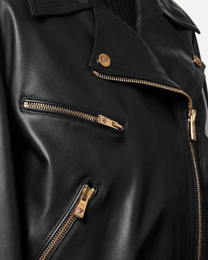 Versace Leather Biker Jacket Black Women Outerwear and Coats